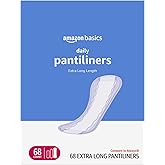 Amazon Basics Daily Pantiliner, Extra Long Length, Thin Feminine Pads for Women, Unscented, Leak Protection, Daily Use, 68 Count (Previously Solimo)