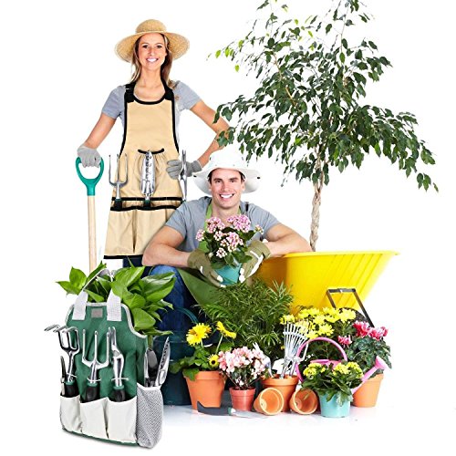 Fashine 9PCs/11PCs Garden Tools Set - Includes Trowel, Transplanter, Cultivator, Pruner, Weeder, Weeding Fork, Tote, Gloves, Tool Organizer Bag, Apron ETC.[US Stock] (11 PCs Green) - Thumbnail 6