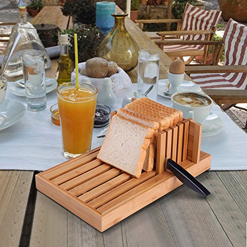 ISINO Eco-Friendly Bamboo Fiber Bread Slicer Cutting Board with Compact Foldable Stabilizer Stop Board and Built-In Crumb Catcher(13.4 x 8.3 x 4.1 Inch) - Thumbnail 4