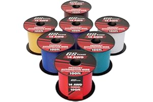 GS Power 700ft CCA 14 Gauge Wire Automotive, 100ft Spool, 7 Colors, 14 AWG 12v, Speaker Electrical Wire Low Voltage Primary for Car Stereo Audio Trailer Harness Hookup Wiring DIY