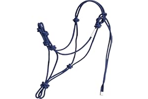 Horzmetnex 4 Knot Rope Halter for Horses – Strong 1/4″ Stiff Rope Bitless Training Halter,Lightweight & Adjustable (Royal Blu