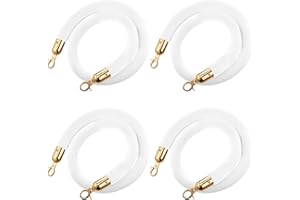 Hrokz 5 Ft Velvet Stanchion Ropes White, 4 Pack Crowd Control Rope Safety Queue Barrier with Gold Hook, VIP Rope for Party Events Decor