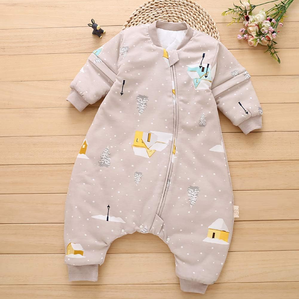 PDXTZ Baby Sleeping Bag with Legs Warm Lined Winter Long Sleeve Winter Sleeping Bag with Foot, Removable Sleeves, Winter Night Snow Scene, Suitable for Infants From 1-4 Years