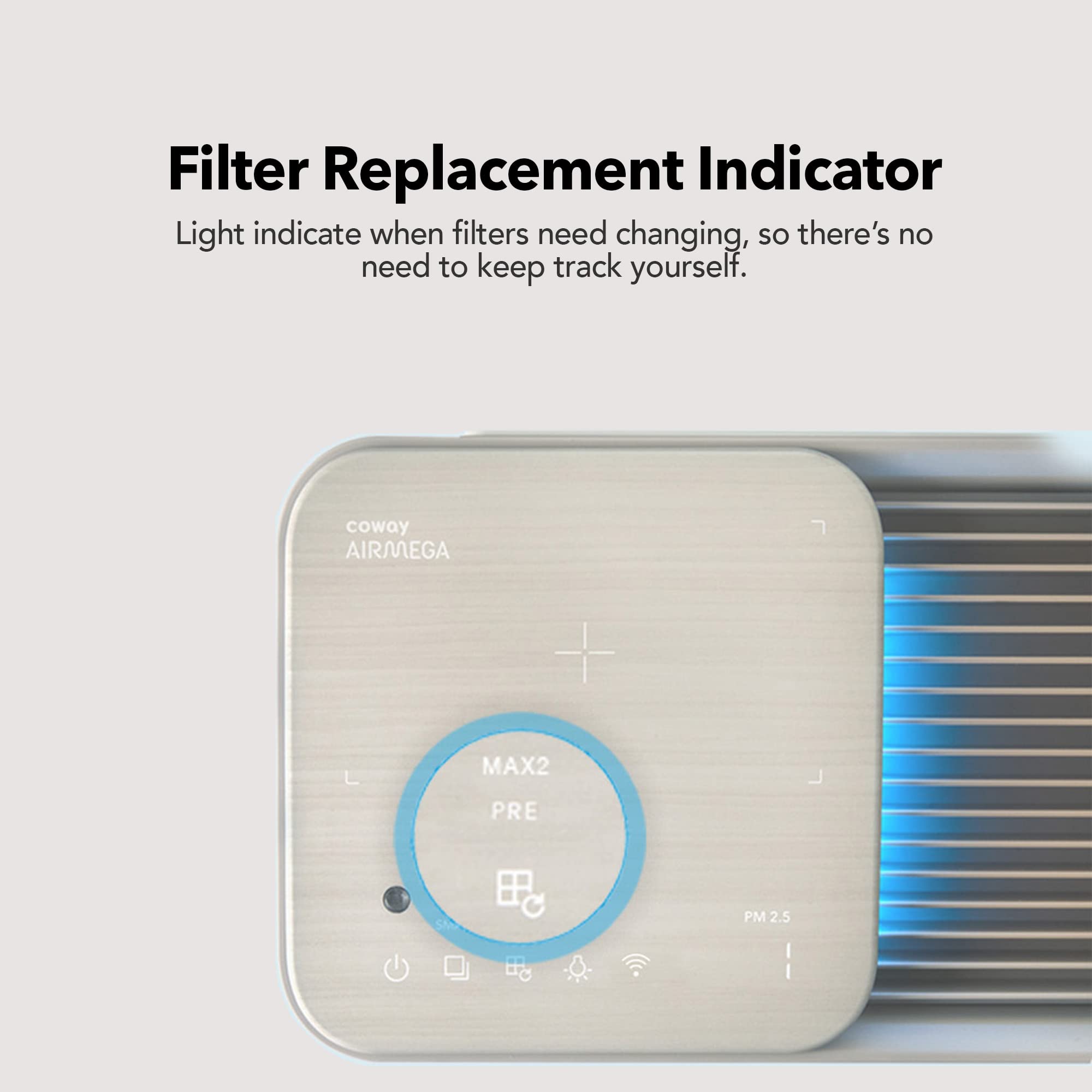 COWAY Air Purifiers for Home Up to 1,298ft², Washable Pre-Filter and True HEPA Filter for Smoke, Allergies, Pet Dander, Odor, AQI, App Control, Smart Mode, Wireless Charger, Timer, 5yr Warranty, IconS