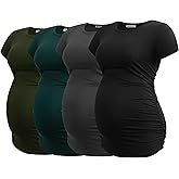 Smallshow Women's 4 Pack Maternity Shirts Short Sleeve Pregnancy Tops Clothes