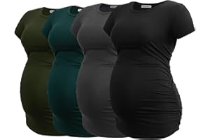 Smallshow Women's Maternity Shirts Short Sleeve Pregnancy Tops Clothes 4 Pack