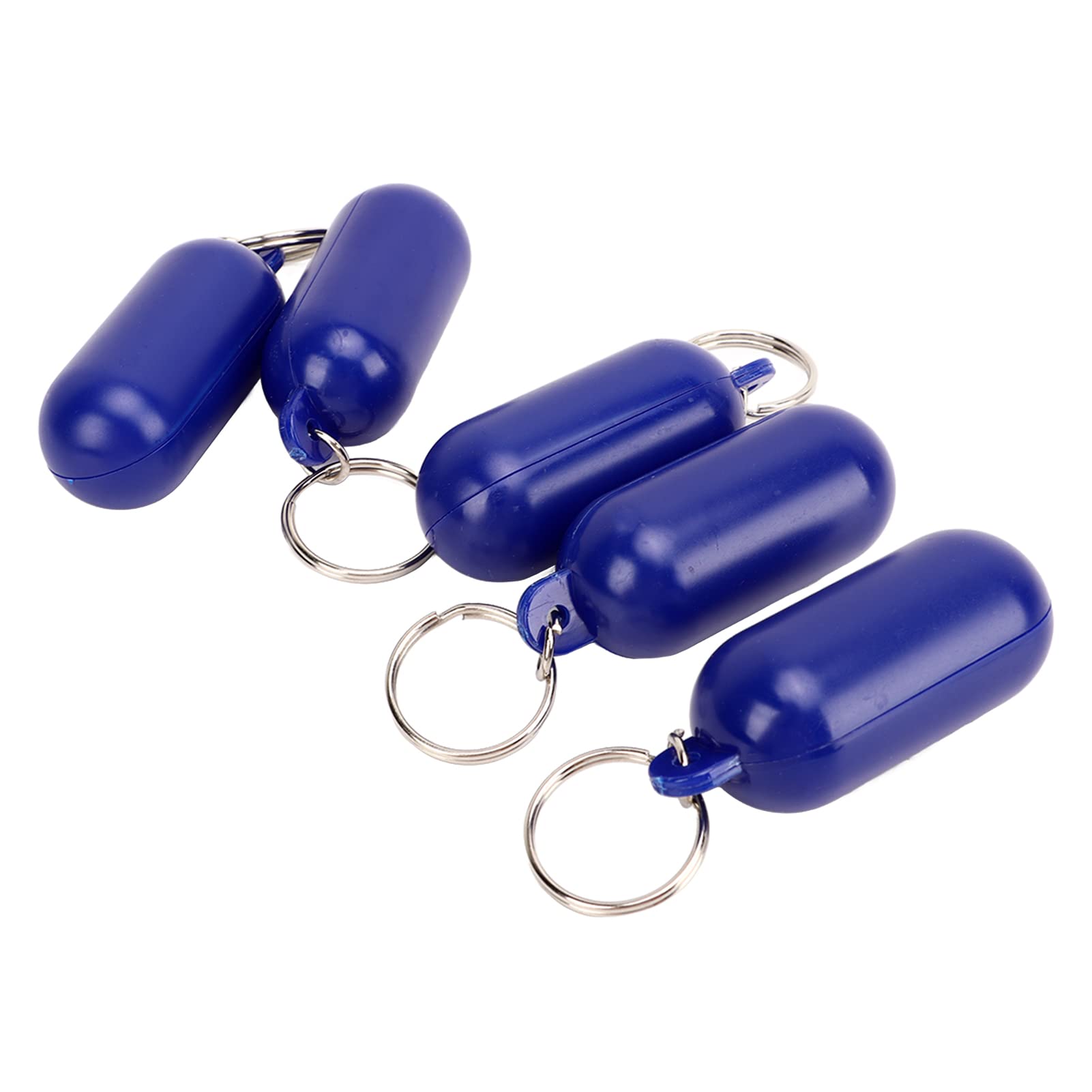 Floating Boat Keychain Key Float, 5Pcs Plastic Pill Shape Waterproof Key Chain, Float Key Ring for Boating, Fishing, Sailing and Outdoor Sports, Water Sports and Boating Parts (Dark Blue)