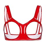 YiZYiF Women's PVC Leather Metallic Halterneck Bra