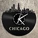 VinylShopUS - Chicago Illinois Skyline Vinyl Wall Clock Vintage Repurposed Record Black