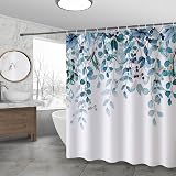WELTRXE Shower Curtain 183x183cm Blue Leaves 12 Hooks Waterproof Polyester view 8