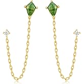 Chain Studs Earrings for Women Double Piercing 14K Gold Plated Chain Dangle Earrings Trendy Cubic Zirconia Aquatic Agate Earring Stacks Set for Multiple Piercing Fashion Gold Jewelry Gifts