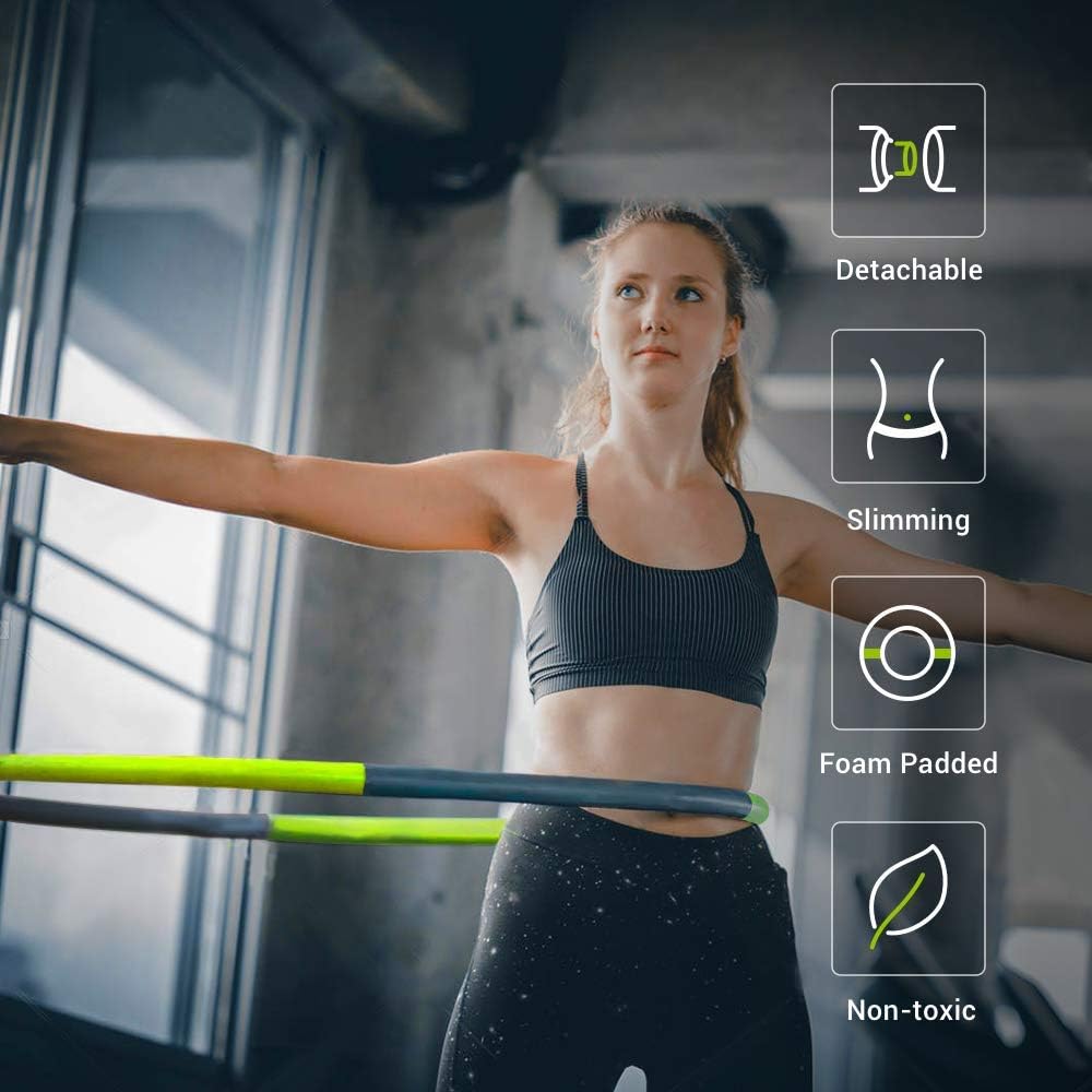 Pathonor Hoola Hoop for Adults Weight Loss, Weighted Hoola Hoops Hula Fitness Hoop with Skipping Rope Cute Soft Ruler, 8 Section Detachable Design(Green-Gray): Sports & Outdoors