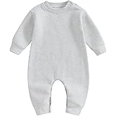 Lukivech Newborn Baby Boy Girl Clothes Basic Solid Color Fleece Long Sleeve Romper Jumpsuit One-Piece Bodysuit Winter Clothes
