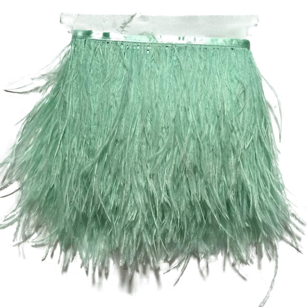 Sowder Ostrich Feathers Trims Fringe with Satin Ribbon Tape for Dress Sewing Crafts Costumes Decoration Pack of 2 Yards(Mint Green)