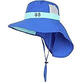 Aenmt Kids Sun Hats UPF 50+ Sun Protection Hat for Kids with Neck Flap Adjustable Large Brim Beach Fishing Hat for Age 3-12