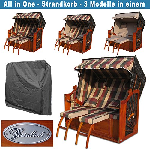 XINRO® XXL Volllieger Strandkorb Ostsee rot grün karo # wechselbare Bezüge # inkl. Strandkorbhülle – Bild 3
