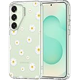 MOSNOVO Case for Samsung Galaxy S25 / Galaxy S24, [Buffertech 6.6ft Military-Grade Drop Protection] [Anti Peel Off Tech] Clear TPU Bumper Phone Case Cover Design - White Daisy
