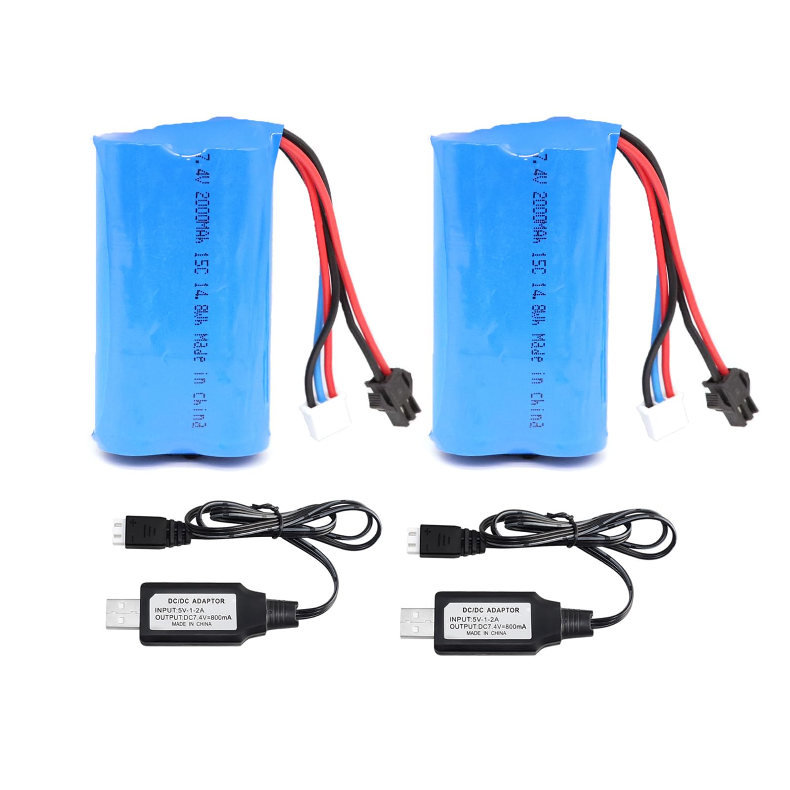 Pinsinholy 7.4V 2000mAh 15C 2S Li-ion Battery with SM-2P Plug Rechargeable High Capacity Batteries Fit for RC Cars RC Boat RC Truck with 2 USB Charger
