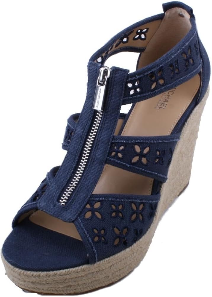 Amazon.com | Michael Michael Kors Damita Floral Platform Wedge Sandals Canvas Navy (9.5 M US 
