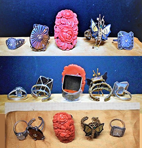 image for EMENOW 1 Vintage Damascene Butterfly Brass Ring w/Antennae,Legs & Gree