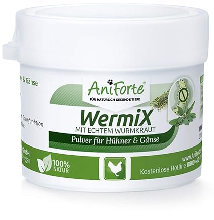 AniForte WermiX Pulver 20g für Hühner, Gänse, Enten und Großvögel - Natürlicher Wurmfeind, Naturprodukt Bei und Nach Wurmbefa