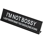 PATIKIL Funny Nameplate, 8"x2" Novelty Desk Sign Plaque Aluminum Desk Name Plate with Base for Office, Black White (I'm Not I Just Know What You Should Be Doing)