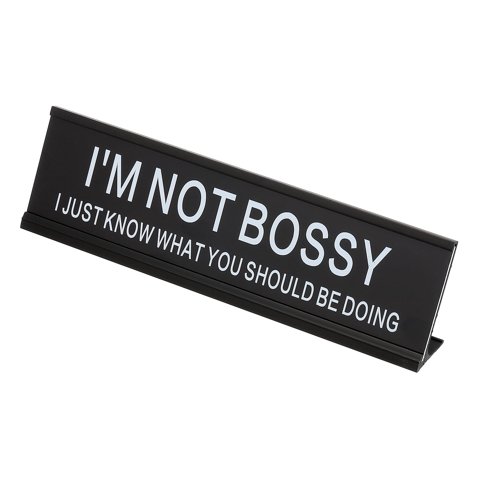 PATIKIL Funny Nameplate, 8"x2" Novelty Desk Sign Plaque Aluminum Desk Name Plate with Base for Office, Black White (I'M Not I Just Know What You Should Be Doing)