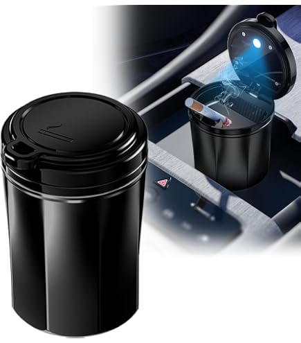 Cenicero Para Coche Con Luz LED | Pack De 2 Unidades Desmontables | Con Tapa Sellada Antiolores