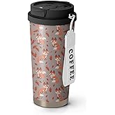 Xchearser 18oz Cute Fox Coffee Mug Travel Cups with Lid and Flip Straw, Stainless Steel Insulated Tumbler Water Bottle with Strap, Gifts for Women Animal Lovers