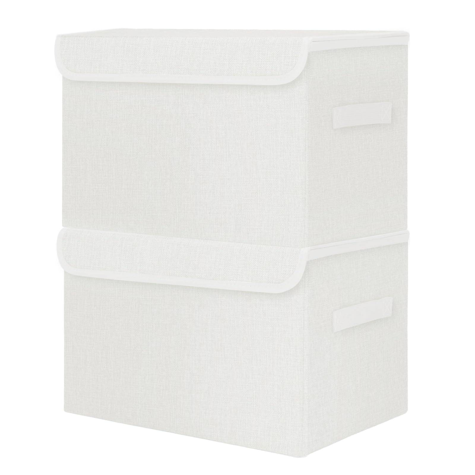 Bagnizer Large 42 Quarts Fabric Storage Bins with Lids [2-Pack] Linen Collapsible Foldable Storage Cubes, Closet Organizer Containers boxes with Handles for Home Office (16.7 x 12 x 12, White) Image