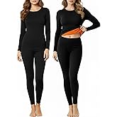 Patelai 2 Set Womens Thermal Underwear Soft Fleece Lined Base Layer Pajama Winter Warm Top Bottom for Cold Weather Skiing
