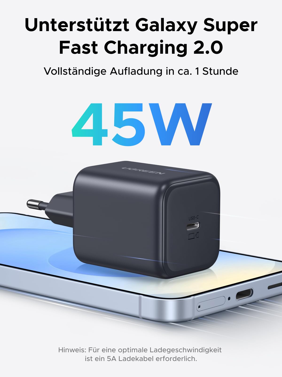 UGREEN USB C Ladegerät 45W PPS Netzteil GaN Schnellladegerät PD Charger Adapter kompatibel mit Galaxy S25 Ultra, S24, iPhone 17 Pro Max, 16, MacBook, iPad Pro, Tab A8, Pixel 9, HomePod 2