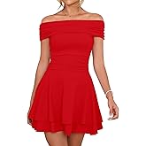 Kaximil Women's Off The Shoulder Mini Dress Ruffle Hem Ruched Corset Short Cocktail Party Dresses