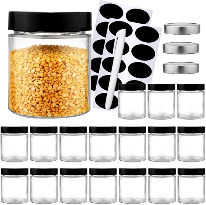 Heavy Duty 18 Pcs 13 oz Glass Jars with Lids, Syntic Empty Clear Canning Jars - Round Glass Canister with Extra 3 Silver Lids, Chalkboard Labels and Chalkboard Pens