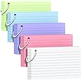 250 Count Colored Index Cards 3x5 Inch with Key Ring, 180gsm Heavy Weight Flash Cards 5 Color (50 Sheets Each) Portable Note 
