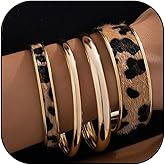 TACBSP Chunky Gold Leopard Bangle Bracelet for Women Exaggerate Cheetah Cuff Stackable Bracelet Leopard Print Bracelets Vintage Country Jewelry Gifts