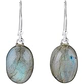 DEVMUKTI 925 Sterling Silver Designer Earrings, Natural Labradorite Gemstone, Handmade Bohemian Jewelry, Healing Crystals Earring for Women, Christmas Gift (Approx.14x10mm)