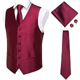 Cromoncent Camicia Uomo Manica Lunga Con Cravatta E Fazzoletto Abbinati – Set Elegante, Tessuto Elastico Antirughe, Taglia XL, Rosso