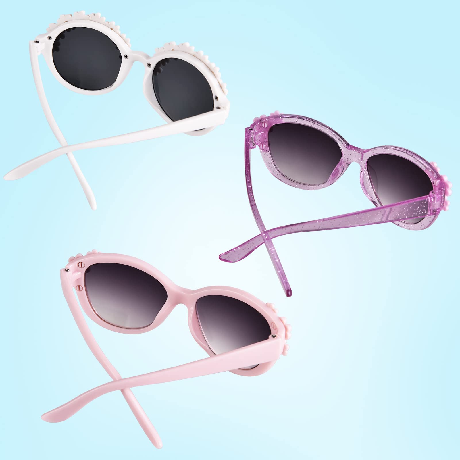 3-Pairs Gift Kids Sunglasses Girls, Cute Flower Frame Cartoon UV400 Glasses, Toddler Sunglasses for Ages 3-10