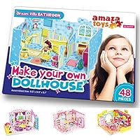 Make Your Own Dollhouse - 3D Puzzle Play Set - Ideal Gift for Girls 5-10 Educational Toys Craft for Kids - Bathroom (48 Pieces)