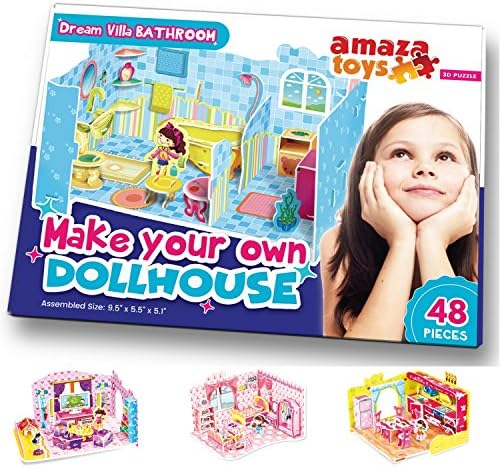 Make Your Own Dollhouse - 3D Puzzle Play Set - Ideal Gift for Girls 5-10 Educational Toys Craft for Kids - Bathroom (48 pieces)