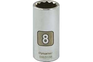 Dynamic Tools 1/4-Inch Drive 12 Point Metric, 8-Millimeter Standard Length, Chrome Finish Socket
