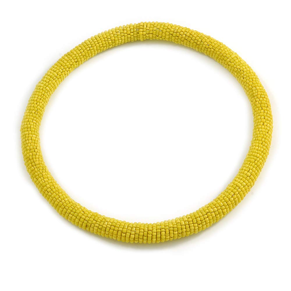 Avalaya Chunky Banana Yellow Beaded Stretch Choker Necklace/44cm L