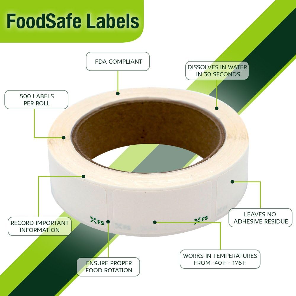 Food Labels Dissolvable by Food Safe - Leaves No Adhesive Residue Dissolves in Water in 30 Seconds Perfect for Reusable Containers - 500 Labels Per Roll : Garden & Outdoor