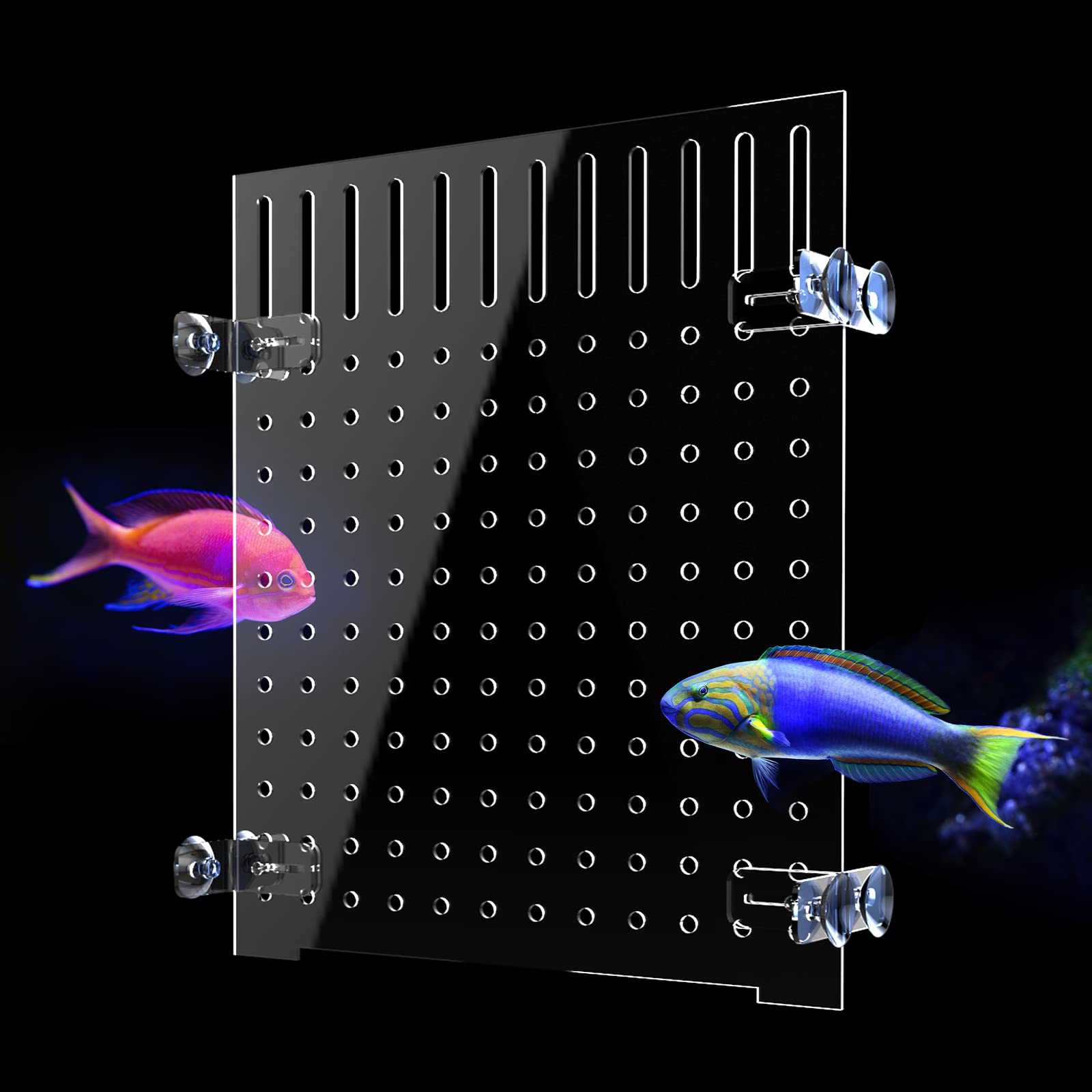 Photo 1 of Acrylic Fish Tank Divider Aquarium Divider with 8 Suction Cups Transparent Fish Tank Separator Dividing Net Plate Isolation Board Flapper, 9.84 * 11.81inch