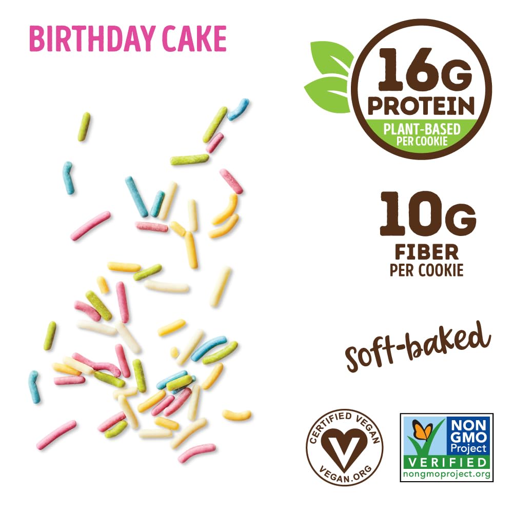 Lenny & Larry's The Complete Cookie, Birthday Cake, Soft Baked, 16g Plant Protein, Vegan, Non-GMO, 4 Ounce Cookie (Pack of 12)