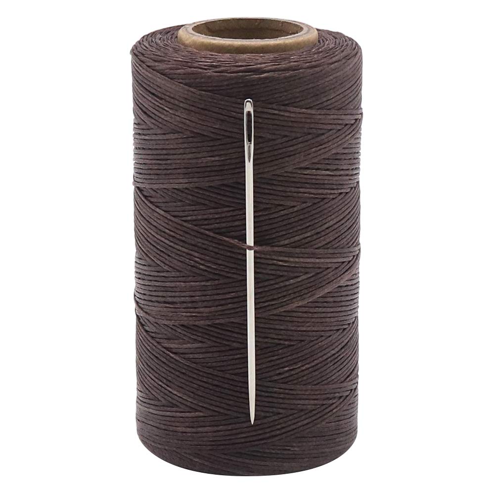 Vivifying 1mm Waxed Thread, 328 Yard Brown 150D Waxed Leather Thread with Needles for Bookbinding, DIY Crafts and Sewing Leather Projects