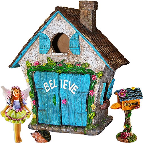 Fairy garden believe house miniature set of 4 pcs, prem…