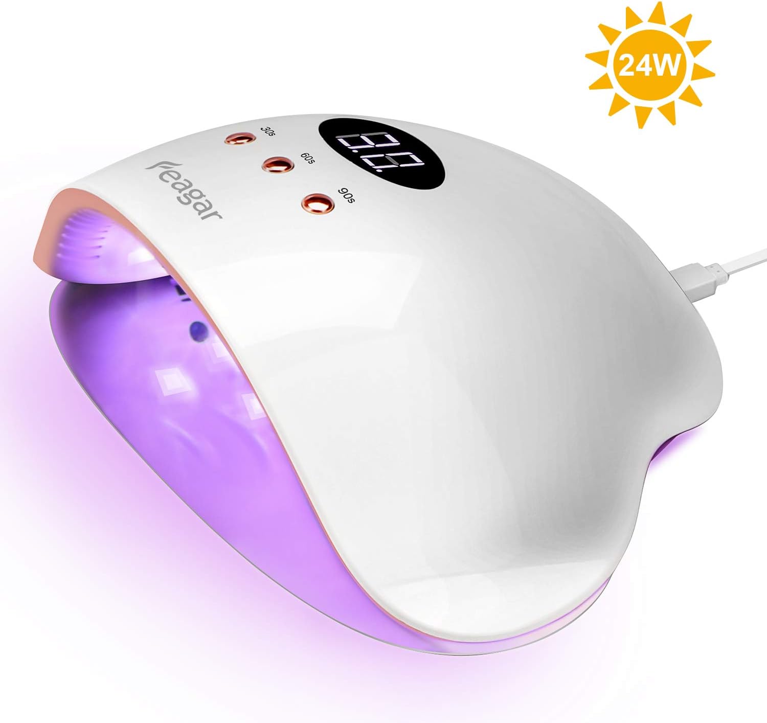 Uv Nail Lamp, Feagar 24W Portable Nail Dryer Curing Lamp for Fingernails and Toenails, with Automatic Sensor, 30s 60s 90s Fast Drying Timers and Detachable Bottom Tray