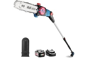 Enhulk Cordless Pole Saws for Tree Trimming, 13-Foot MAX Reach, 8-Inch Power Pole Saw 19.7 ft/s Cutting Speed With 20V 4.0Ah Li-ion Battery, Quick Charger, Oregon Bar for Pruning, Delimbing, Bucking